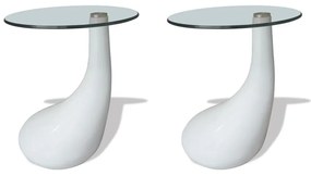 vidaXL Salontafel met rond glazen tafelblad hoogglans wit 2 st