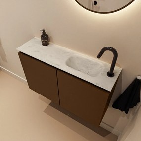 Mondiaz Ture DLux toiletmeubel 80cm rust met wastafel opalo rechts met kraangat