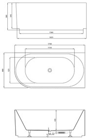 Aqualine Tibera hoekbad rechts met ribbel 170x80cm wit