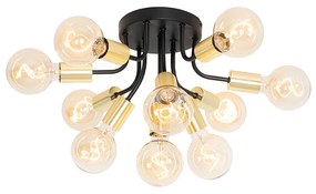 Design plafondlamp zwart met goud 10-lichts - Juul Design E27 rond Binnenverlichting Lamp