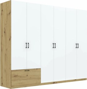 Kledingkast Bristol 250, Artisan eiken, Wit, 210x269x54cm, 198.3 kg, Kledingkast deuren: Met scharnieren