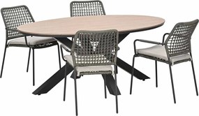 Garden Impressions Natas tuinset grijs 5-delig - Tulli tuintafel 180x115 cm