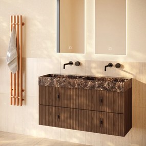Muebles Murcia badmeubel ribbelfront 120cm walnoot met Dark Emperador wastafel zonder kraangaten