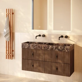 Muebles Murcia badmeubel ribbelfront 120cm walnoot met Dark Emperador wastafel zonder kraangaten
