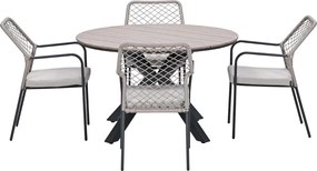 Garden Impressions Ross tuinset sand 5-delig - Tulli tuintafel light teak look Ø122 cm