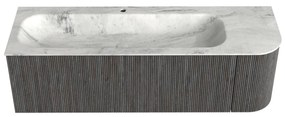Mondiaz Kurve-dlux 145cm badmeubel ronding rechts shadow met 1 lade en deur en wastafel big large kraangat links opalo