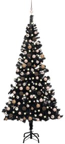 vidaXL Kunstkerstboom met LED's en kerstballen 210 cm PVC zwart