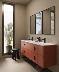 Muebles Avila badmeubel ribbelfront 160cm terracotta met dubbele wastafel met kraangaten