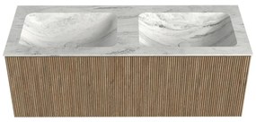Mondiaz Kurve-dlux 120cm badmeubel dusk met 1 lade en wastafel leaf dubbel zonder kraangat opalo
