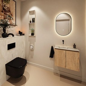 Mondiaz Ture DLux toiletmeubel 60cm washed oak met wastafel ostra links zonder kraangat