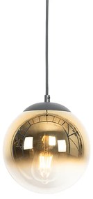 Art Deco hanglamp zwart met goud glas 20 cm - pallon Art Deco E27 Binnenverlichting Lamp