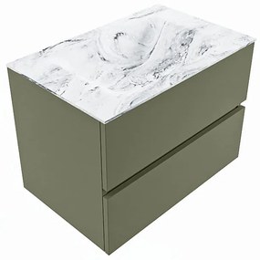 Mondiaz Vica DLux badmeubel 70cm army 2 lades met wastafel glace midden 1 kraangat