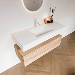 Zaro Alan badmeubel 110cm washed oak 1 lade met vrijhangende wastafel cloud midden 1 kraangat talc