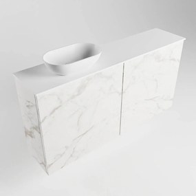 Mondiaz Fowy toiletmeubel 100cm Carrara met witte waskom links en kraangat