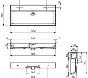 Plieger Kansas wastafel met 2 kraangaten met overloop 100x46.6cm glans wit