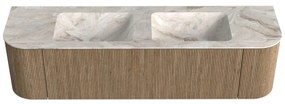 Mondiaz Kurve-dlux 170cm badmeubel ronding links/rechts dusk met 1 lade en 2 deuren en wastafel leaf dubbel zonder kraangat frappe