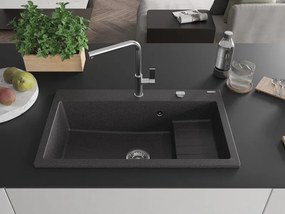 Mexen Omar granieten gootsteen, 1-komors, 800 x 480 mm, zwart gespikkeld, sifon chroom - 6520801005-76