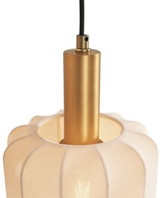 Stoffen Eettafel / Eetkamer Japandi hanglamp zwart en goud met beige kap 3-lichts - PluniJapandi E27 Scandinavisch rond Binnenverlichting Lamp