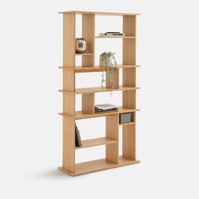 Asymmetrische boekenkast, eikenfineer, 12 nissen, hoogte 180 cm, ABAC
