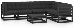 vidaXL 7-delige Loungeset met kussens massief grenenhout zwart