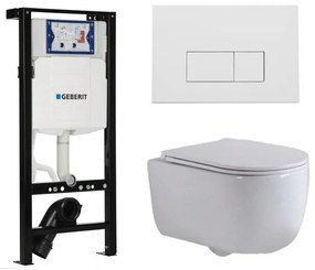QeramiQ Dely Swirl Toiletset - 36.3x51.7cm - diepspoel - rimless - Geberit UP320 plieger inbouwreservoir - slim zitting - mat witte metalen bedieningsplaat - rechtehoekige knoppen - wit mat SW1381697/SW706191/SW1000766/SW1026257