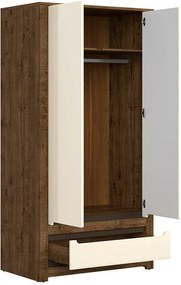 Kledingkast Ophevaru 109, April eiken, Glanzend crème, 205x104x61cm, 99 kg, Kledingkast deuren: Met scharnieren, Aantal planken: 1, Aantal planken: 1