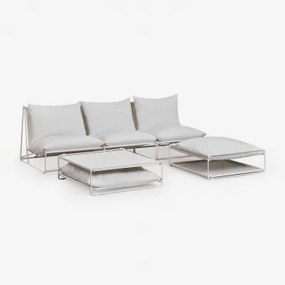 Amaro Modulaire 3-delige Loungeset Met Bijzettafel En Omvormbare Poef Gardenia Wit - Sklum