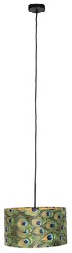 Stoffen Hanglamp met velours kap pauw met goud 35 cm - Combi Klassiek / Antiek, Landelijk / Rustiek E27 cilinder / rond rond Binnenverlichting Lamp