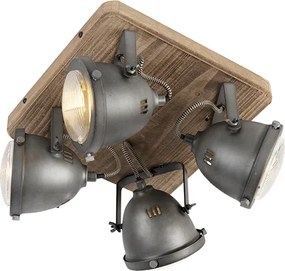 Smart plafondlamp staal met hout incl. 4 WiFi GU10 - Emado
