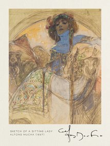 Kunstreproductie Sketch of a Sitting Lady - Alfons Mucha