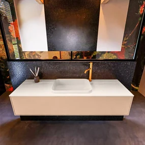 Mondiaz Erin 150cm badmeubel Rosee met 1 lade en beige wastafel midden 1 kraangat