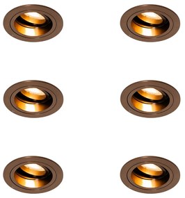 Set van 6 Inbouwspot donkerbrons rond draai en kantelbaar - Chuck GU10 Binnenverlichting Lamp