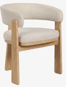 Carbalis Gestoffeerde Eetkamerstoel Met Armleuningen En Eikenhouten Frame Eikenhout & Chenille Crèmebeige - Sklum