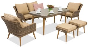 Bilbao Apetito tuinmeubelen 4 + 2 Garden Point poefs bruin