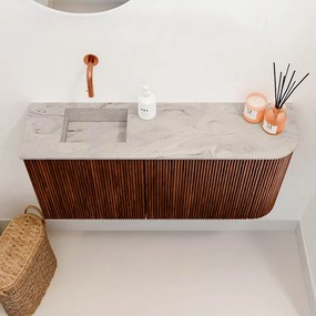 Mondiaz Joya DLux 90cm toiletmeubel ronding rechts ruby met wastafel faye links zonder kraangat glace