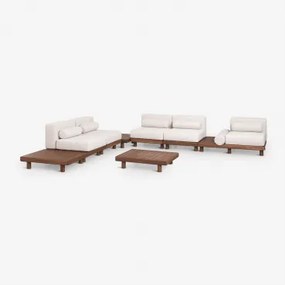 Tuinset Met Modulaire Hoekbank Van 5 Delen Met Bijzettafel En 3 Salontafels Van Acaciahout Edrien Acacia Bruin - Sklum