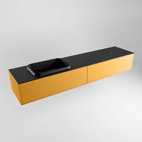 Mondiaz Erin 200cm badmeubel Ocher met 2 lades en zwarte wastafel links zonder kraangaten