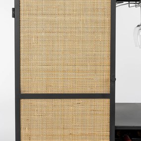 Wijnkast Japandi Zwart Met Rotan - 80x38x100cm.
