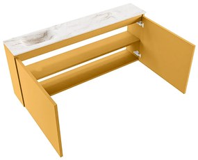 Mondiaz Ture DLux toiletmeubel 120cm ocher met wastafel frappe links met kraangat