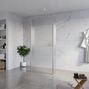 Fortifura Galeria Vrijstaande Inloopdouche - 90x200cm - Helder geribbeld - antikalk - 8mm veiligheidsglas - 2 zijwanden 30cm - wandsteunen en hoekprofielen - Geborsteld RVS PVD (RVS) SW927769 2x/SW797951/SW797945 2x/SW798730 2x