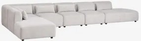 6-delige Modulaire Hoekbank Met Dubbele Chaise Longue Fogler Stof Lichtgrijze - Sklum