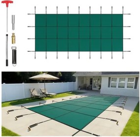 VEVOR Inbouw Zwembadafdekking 5,47x12,7 m PP Rechthoekige Afdekking Buitenzwembad tegen Puin Sneeuw Solar Zwembad Beschermer Strakke Mesh Aardbout Messing voor Zwembaden 4,87x12,2 m Tuin Huis Groen