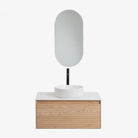 Tedrik Zwevend Badkamermeubelset Van Essenhout Ash Brown & Rond Keramiek Wit Ø40 Cm Lenka & Ovaal Met Opbergruimte 45x90 Cm Abner & Mat - Sklum