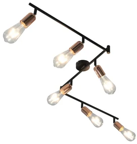 vidaXL Spotlight 6-voudig met filament peren 2 W E27 30 cm zwart en koper