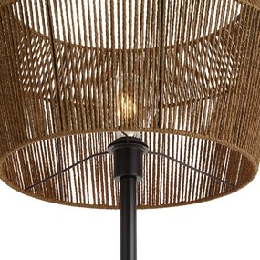 Vloerlamp zwart met bruine papieren touw kap 50/50/30 - Simplo