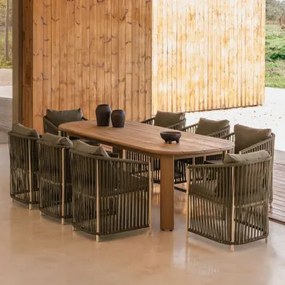 Rechthoekige Tafelset 240x100 Cm In Uleno Acaciahout En 8 Tuinstoelen In Aluminium En Sophie Gevlochten Touw Leger Groen – Koel - Sklum
