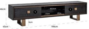 Richmond Interiors Hunter Zwart Tv-meubel Met Goud - 190x45x46cm.