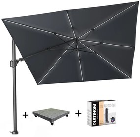Challenger T2 glow zweefparasol 300x300 cm antraciet met 120KG voet en hoes