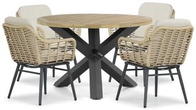 Tuinset Ronde Tuintafel 4 personen 120 cm Aluminium/wicker Taupe Coco Antoni/Rockville