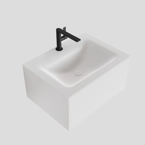 Zaro Lagom volledig naadloos solid surface onderkast 60cm mat wit met 1 lade Push tot open. Compleet met solid surface wastafel met 1 kraangat(en)